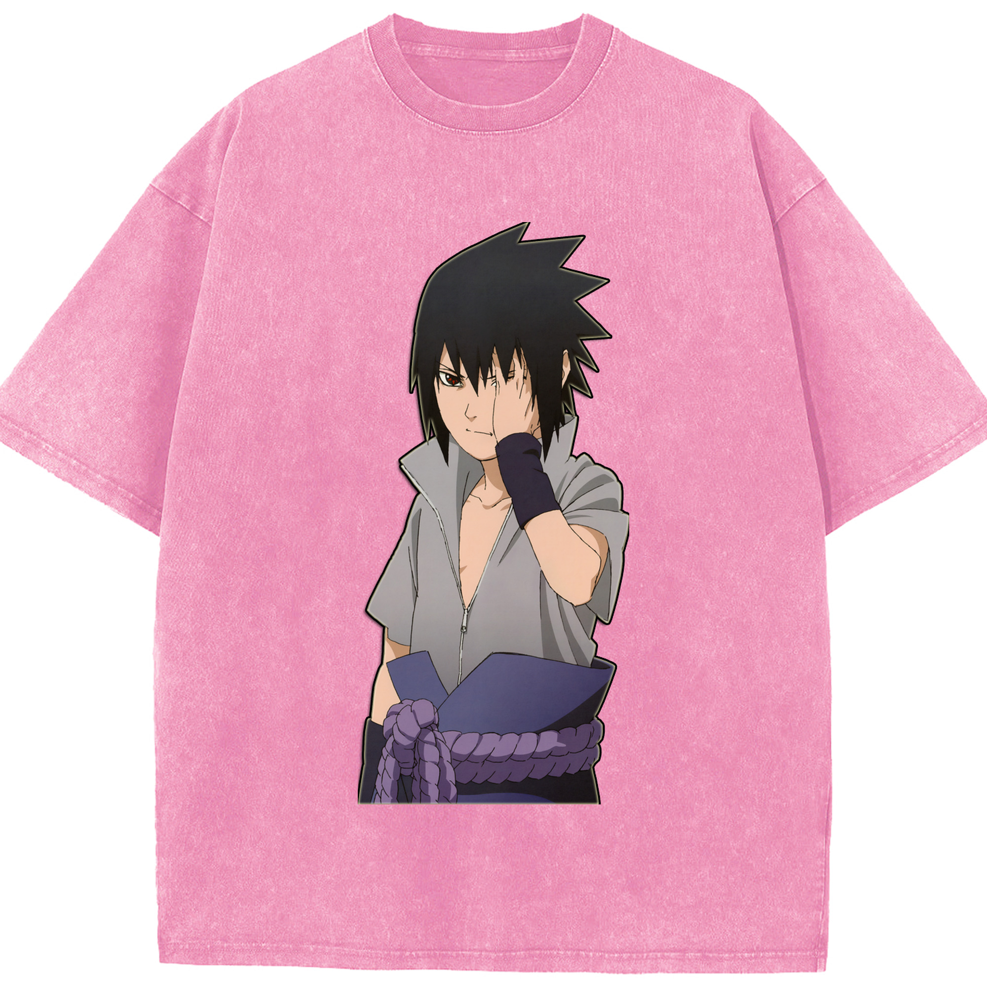 （画像用） NARUTO -ナルト- うちは サスケ Uchiha Sasuke 綿100% ヴィンテージ風 半袖Tシャツ（フロントプリント）